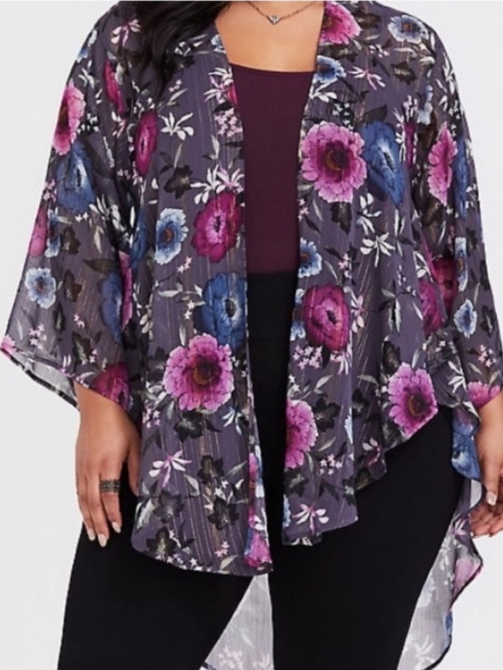 torrid Dark Purple Floral Sheer Kimono